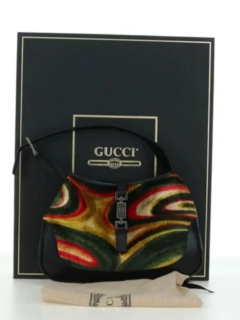 GUCCI Jackie Swirl Print Shoulder Bag Velvet Black Silver 001 3306 Auth SW2243SM
